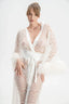 White Lace Dressing Gown with Fur Trim
