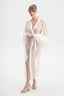 White Lace Dressing Gown with Fur Trim